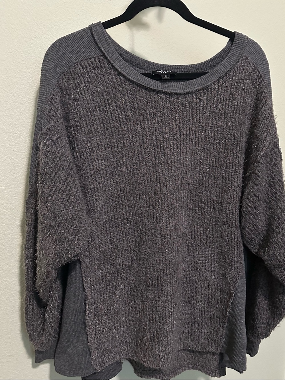 Women's Textured Charcoal Crewneck Sweater